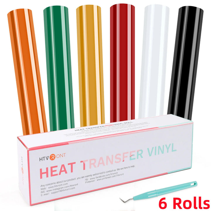 HTVRONT 12/6 Pack 12inX5ft Multi Colors Heat Transfer Vinyl Roll for Cricut T-shirt Printing DIY Iron on HTV Film Christmas Gift