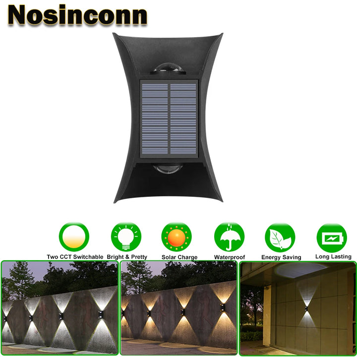 Up and Down Wall Light Outdoor Solar Energy Powered LED Lights ABS Exterior CCT Switchable Solar Lamp IP65 Outside Wall lamp