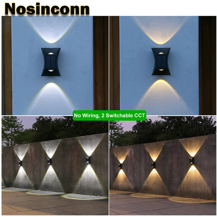 Up and Down Wall Light Outdoor Solar Energy Powered LED Lights ABS Exterior CCT Switchable Solar Lamp IP65 Outside Wall lamp